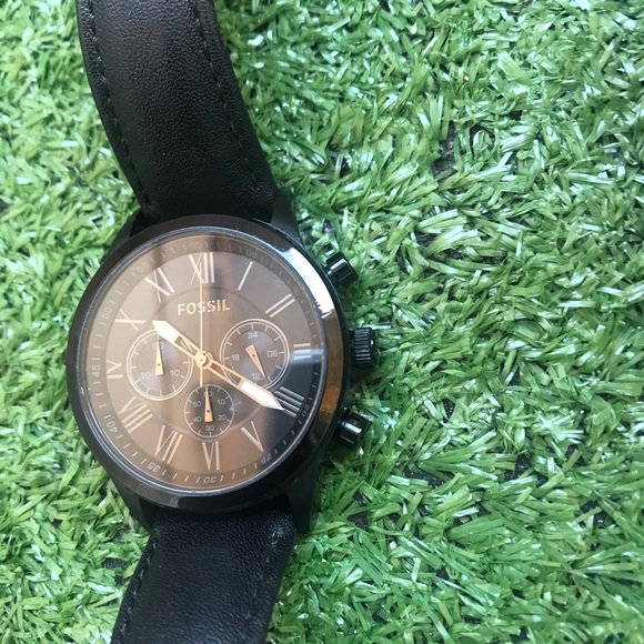 Men’s fossil black leather watch - Picture 4 of 6